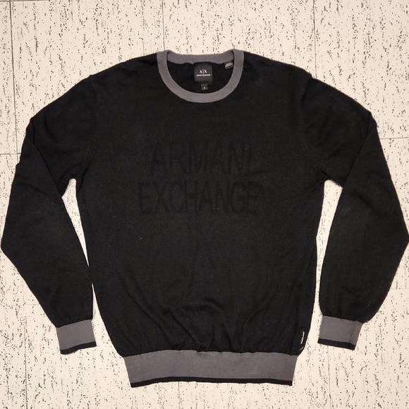 Armani Exchange Other - Armani Exchange Spell Out Logo Pullover Crewneck Knit Sweater Grey And Black